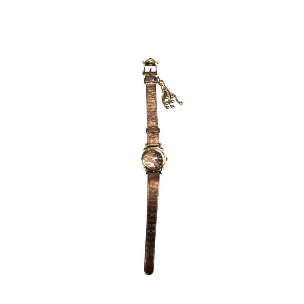 Betsey Johnson Watch Reversible Strap Goldtone Metal Brown Face Leopard Print